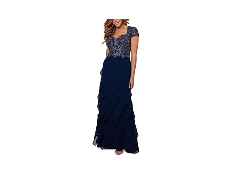 Xscape Women (14) Long Cap Sleeve Tiered Appliques - Image 1