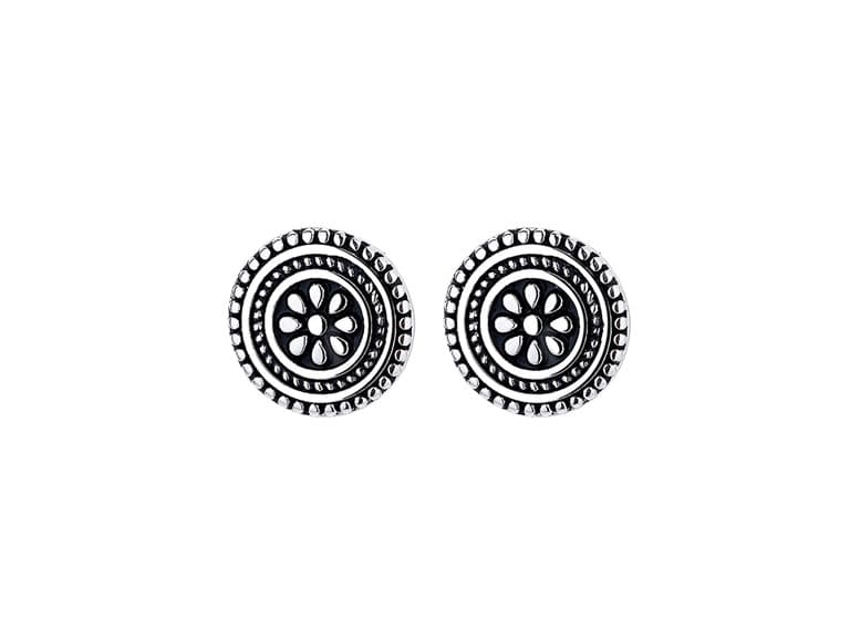 Oxidized Artisan Floral Stud Earrings - Image 1