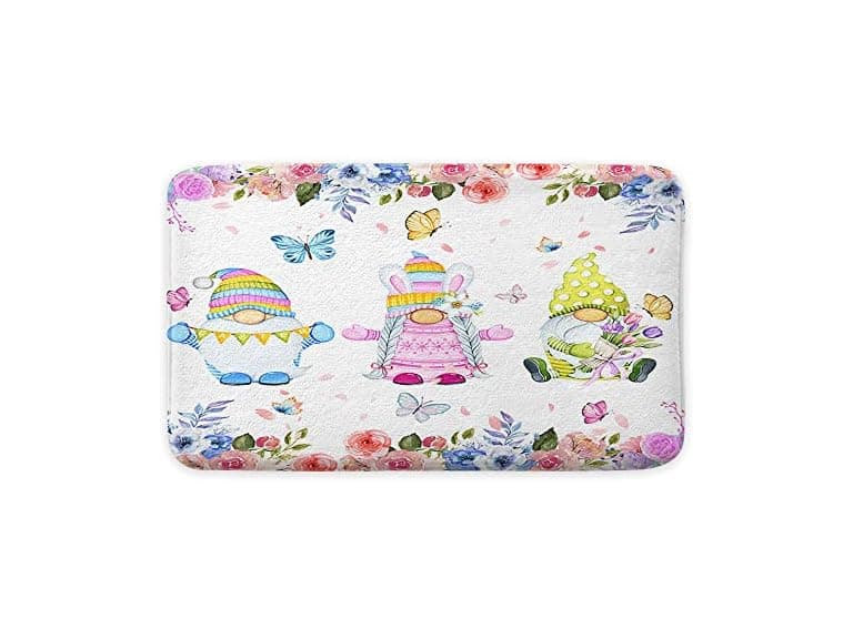 Easter Gnome Bath Mat, Spring Flower Butterfl - Image 1