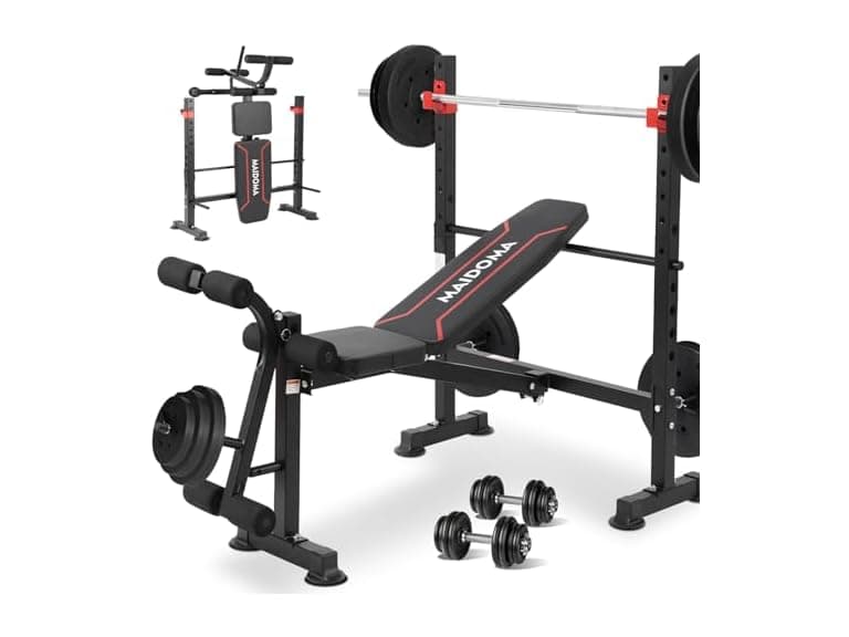 HILIKE Standard Weight Bench Set with Leg Extension and Leg Curl, Adjustable Bench Press with Squat Rack, Foldable Flat Incline Decline Workout Bench for Home Gym Full Body (US Stock)1 (Open Box) - Image 1