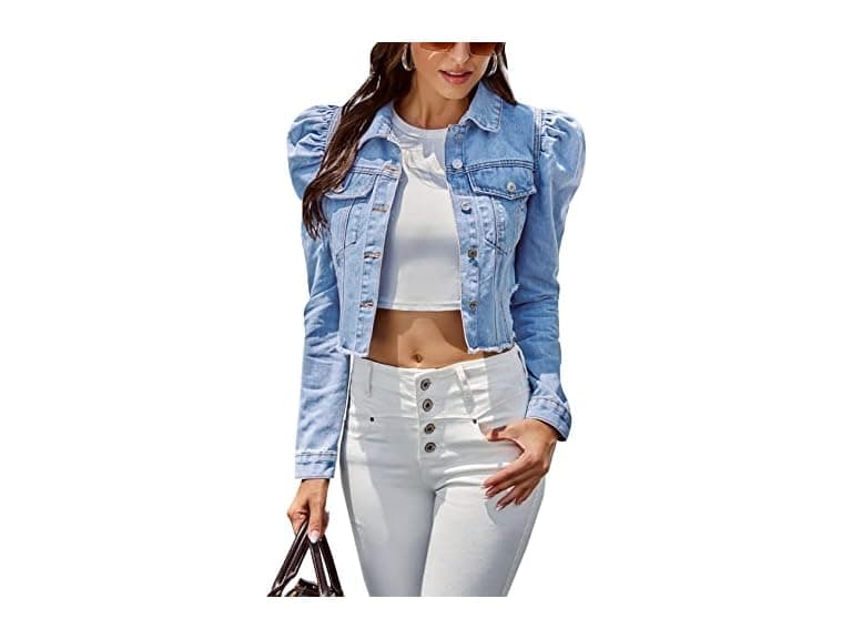 Pehmea Women (M) Puff Sleeve Crop Top Jean Jacket - Image 1