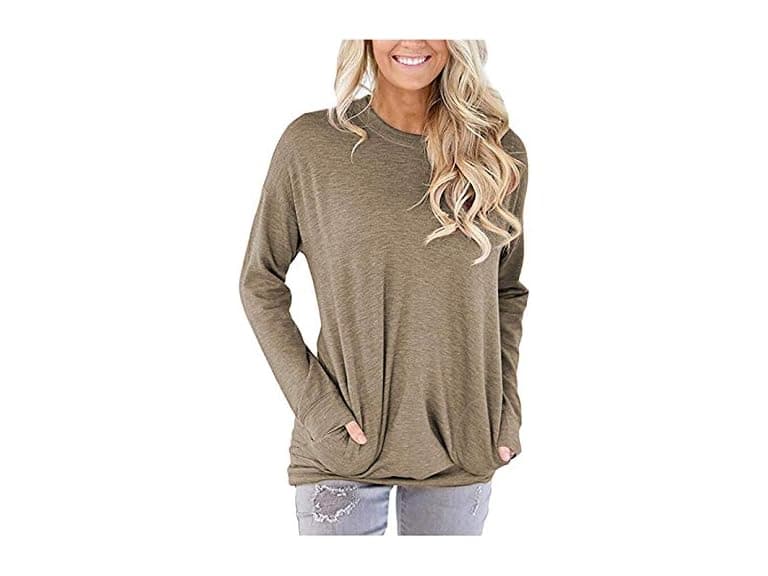 Akihoo Women (S) Pocket T Shirt Long Top Pullover - Image 1