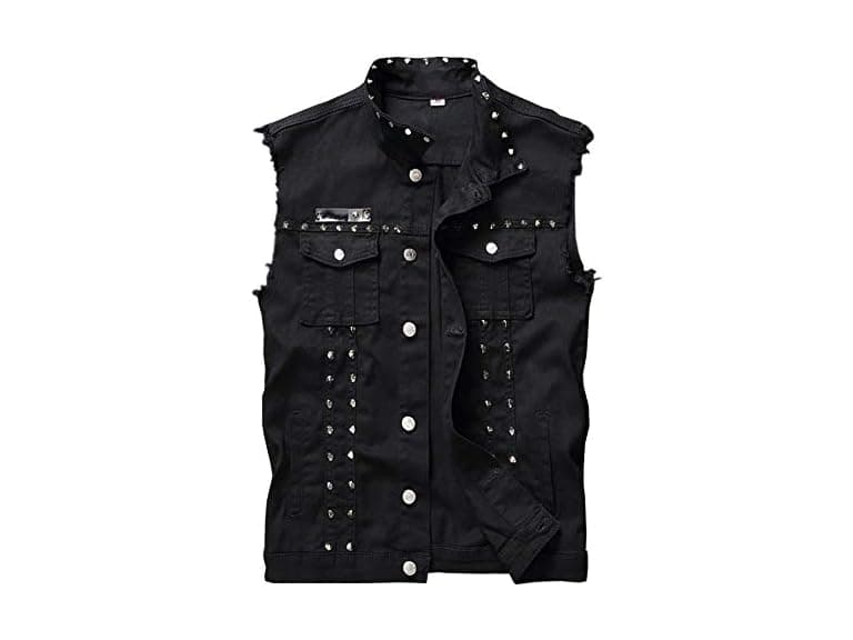 LifeHe Men (L) Sleeveless Lapel Punk Zipper Jacket - Image 1