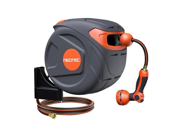 NEOTEC Retractable Garden Hose Reel 1/2 in x 65 Ft Wall Mounted, Lightweight & Durable, 9-Function Sprayer Nozzle, Any Length Lock, Slow Return & 180° Swivel (Open Box) - Image 1