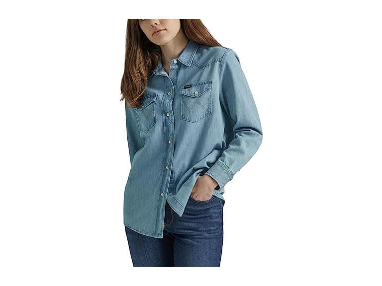 Wrangler Womens Boyfriend Denim Snap Shirt - Image 1