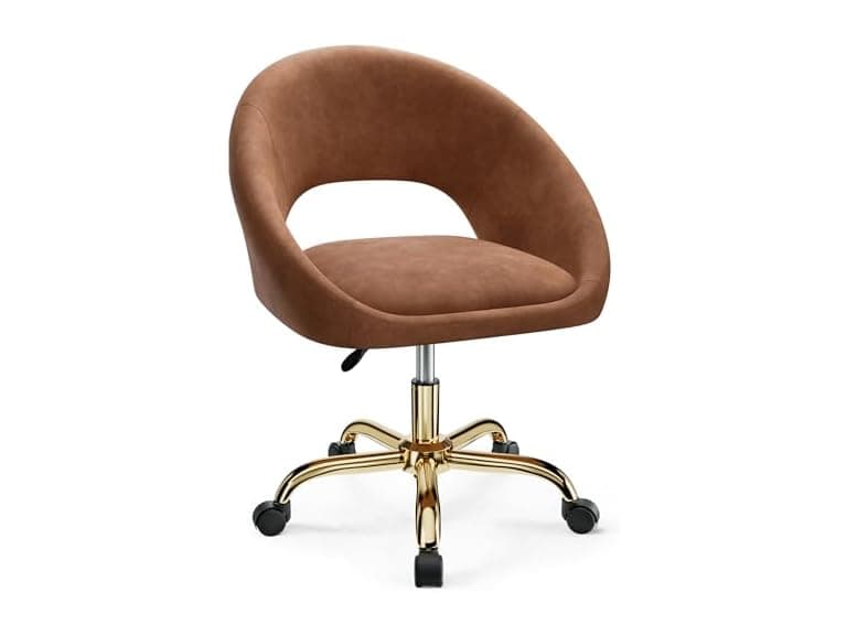 BestEra Vanity Chair with Wheels, Modern Makeup Vanity Chairs with Back Adjustable Height, Comfy Cute Home Office Desk Chairs for Bedroom, Living Room (Upgraded-Brown) (Open Box) - Image 1