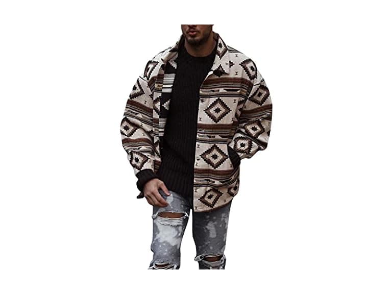 Chouyatou Men (M) Casual Tribal Aztec Button Coat - Image 1