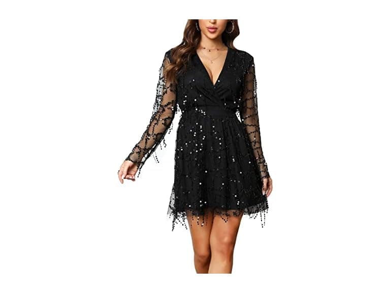 Dgmyg Women (M) Sexy V Neck Sequin Glitter Dress - Image 1