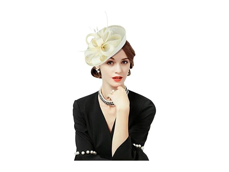 Gemvie Women (7 1/8) Wedding Party Bow Feather Hat - Image 1