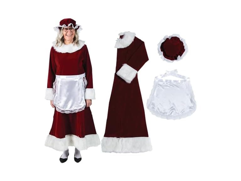 Halco (XL) Burgundy Velvet Mrs. Claus Dress - Image 1