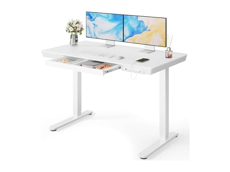 Marsail Standing Desk with Drawer, 48 x 24" White - Image 1