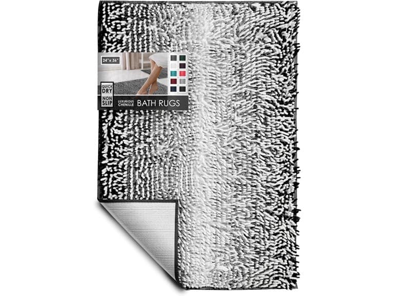 Hearth & Harbor Bathroom Rugs, Chenille- Ombre Black - Image 1