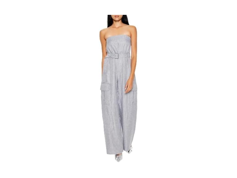 Forever 21 (M) Belted Pinstriped Cargo Jumpsuit - Image 1