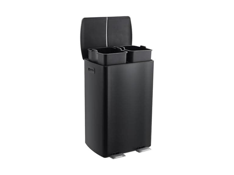 2 x 8 Gal / 60L Dual Kitchen Trash Can Black - Image 1
