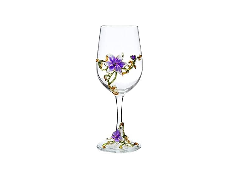 Enamel Flower Gin Balloon Glass Wine (Purple lily) - Image 1