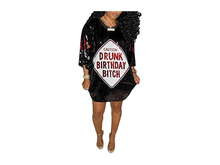 Enopink Women (XL) Sequin Shirt Dress Letter Dress - Image 1