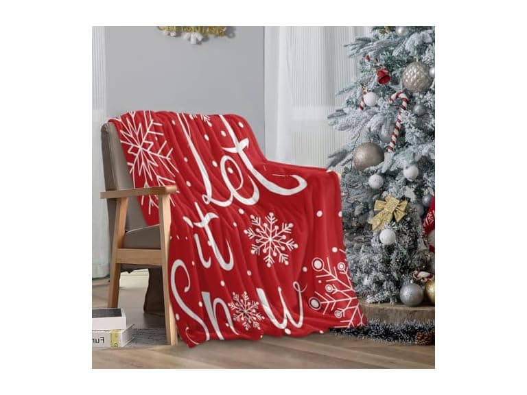 Christmas Fleece Blanket, Red Throw - Image 1