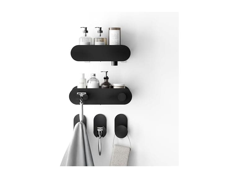 Zenna Home Adhesive Shower Caddy Baskets and Hook Set - Image 1