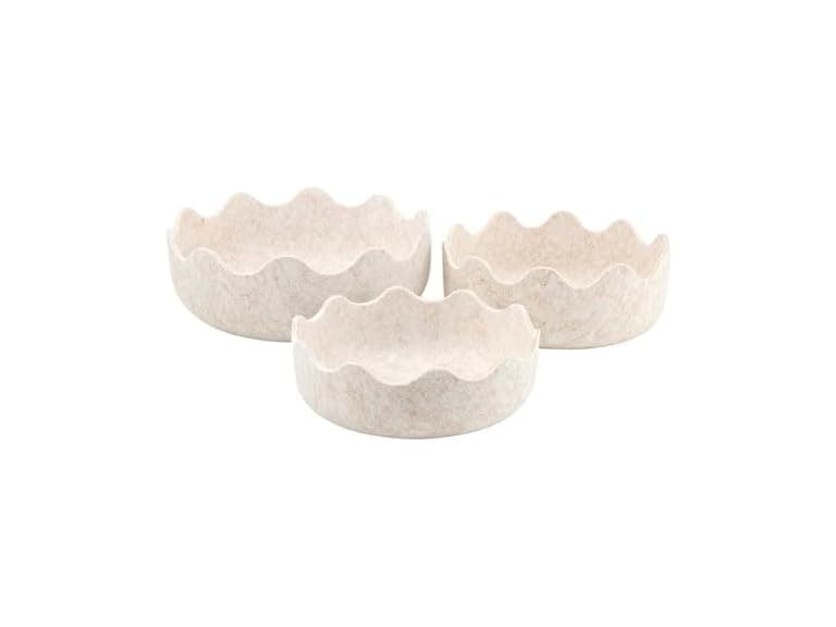 Set of 3 Scalloped Felt Baskets, Large: 10.5" Diameter, Oat - Image 1
