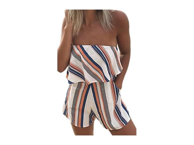 Ecowish (L) Off Shoulder Romper Jumpsuit Orange - Image 1