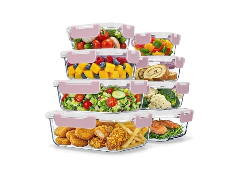 Borosilicate Glass Storage Containers with Lids 16 Pieces Pink - Image 1