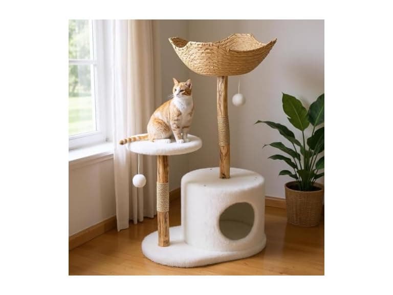 43" Tall Multi-Level Real Wood Cat Tree Tower - Image 1