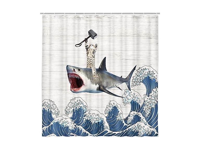 Cat Fabric Shower Curtain, Cute Animal Cat Ri - Image 1