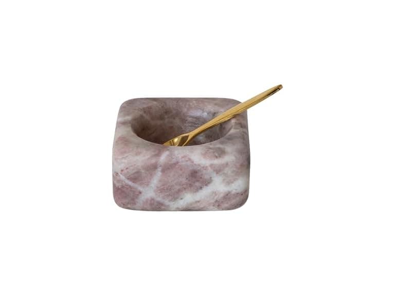 Bloomingville Marble Bowl with Brass Spoon, Pink - Image 1