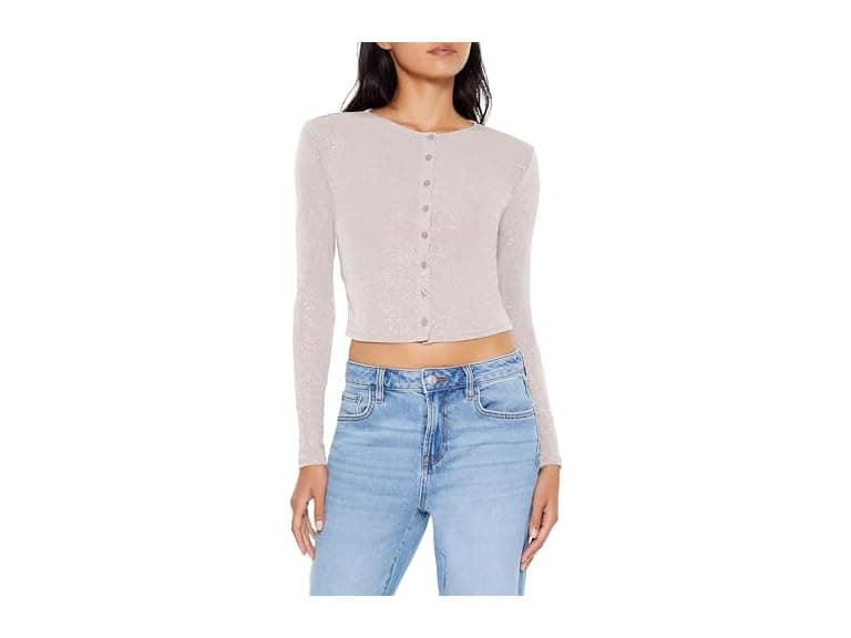 Forever 21 Women (L) Glitter Knit Button-Up Top - Image 1