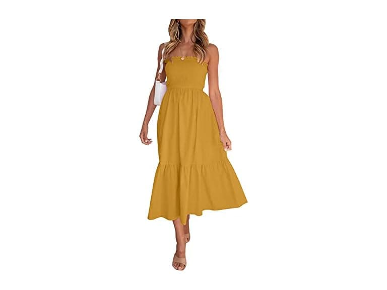 Zesica Women (S) Summer Boho Strapless Maxi Ginger - Image 1