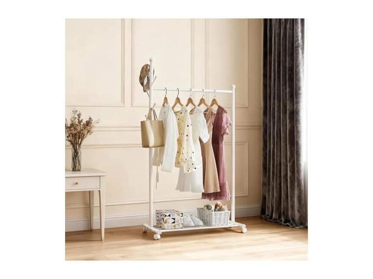 Takywep 33.86'' Length Standing Coat Rack with WheelsWhite - Image 1