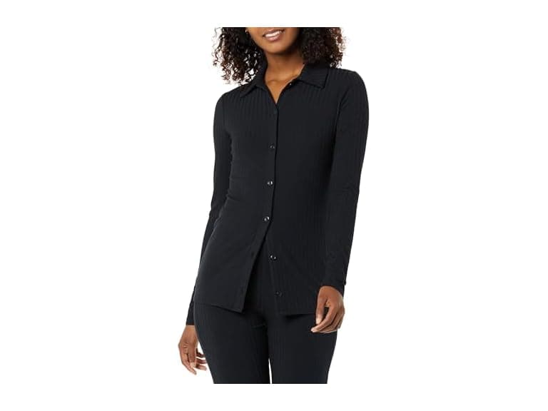 Amazon Essentials Womens Wide Rib LS Button - Image 1