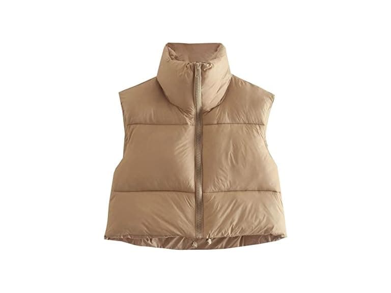Houlengs Women (M) Stand Collar Crop Vest Khaki - Image 1