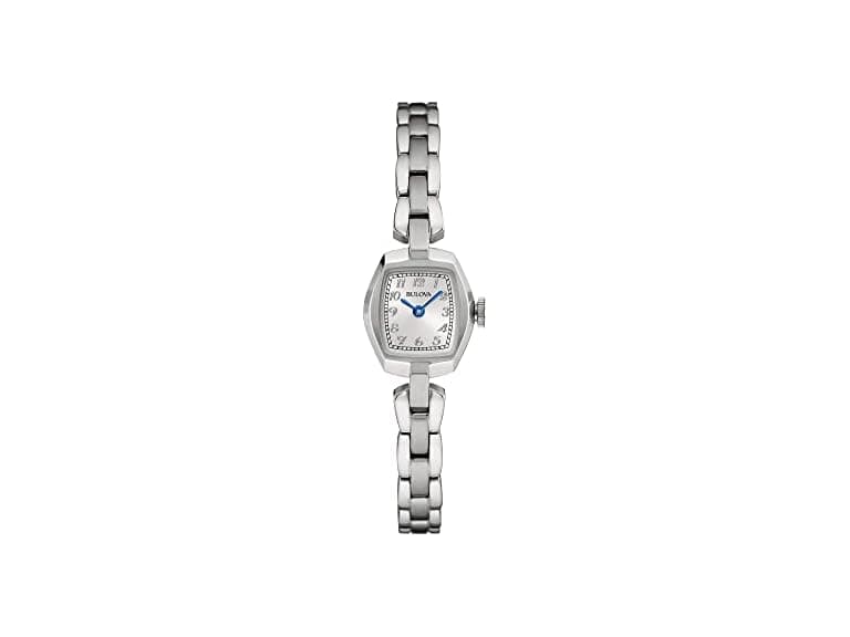 Bulova Ladies' Classic Dress Mini 2-Hand Quartz Watch, Stainless Steel, Arabic Markers, Silver/Blue Accents (Open Box) - Image 1