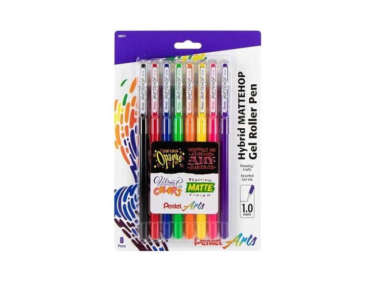 Pentel Arts Hybrid MATTEHOP Gel Roller 8Pk - Image 1