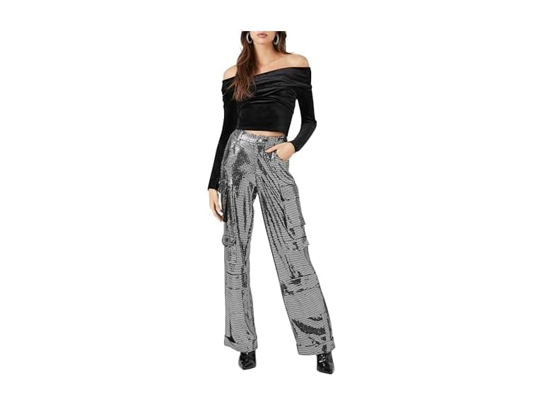 Forever 21 (L) Metallic Wide-Leg Cargo Pants - Image 1