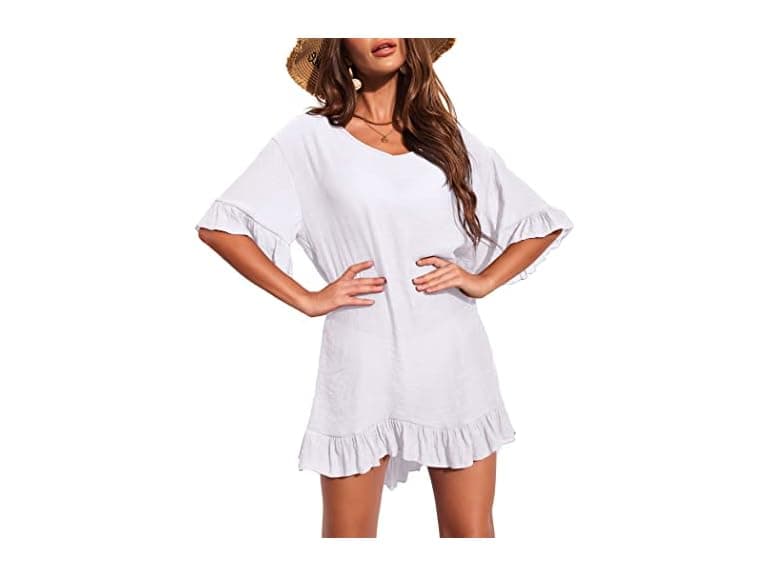 Ekouaer Women Bathing Suit Coverups Sexy V Dress - Image 1