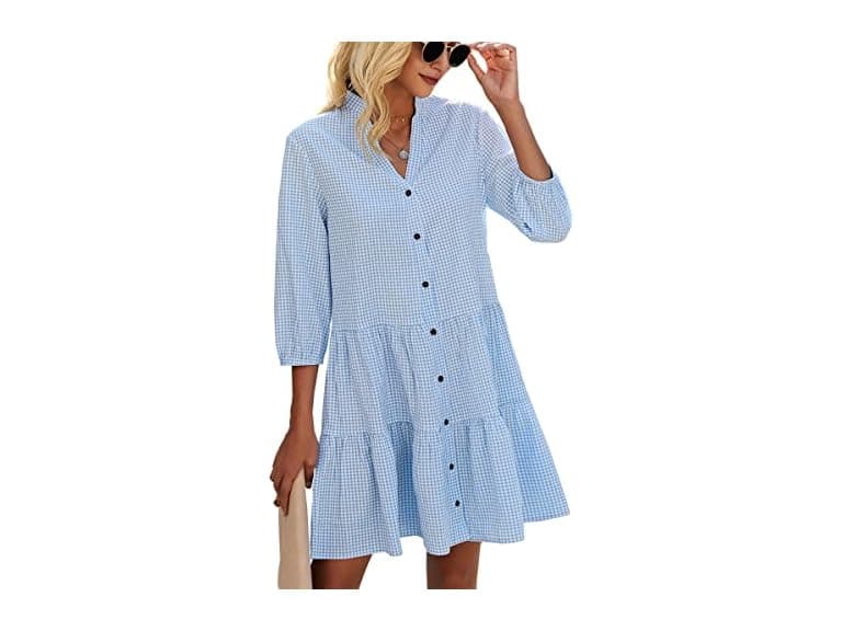 Cctoo Women (L) Summer Dresses Casual V Dress Blue - Image 1