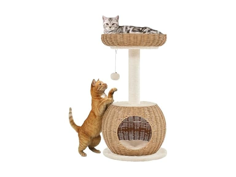 Yaheetech Cat Tree, 29.5in Rattan Cat Tower - Image 1