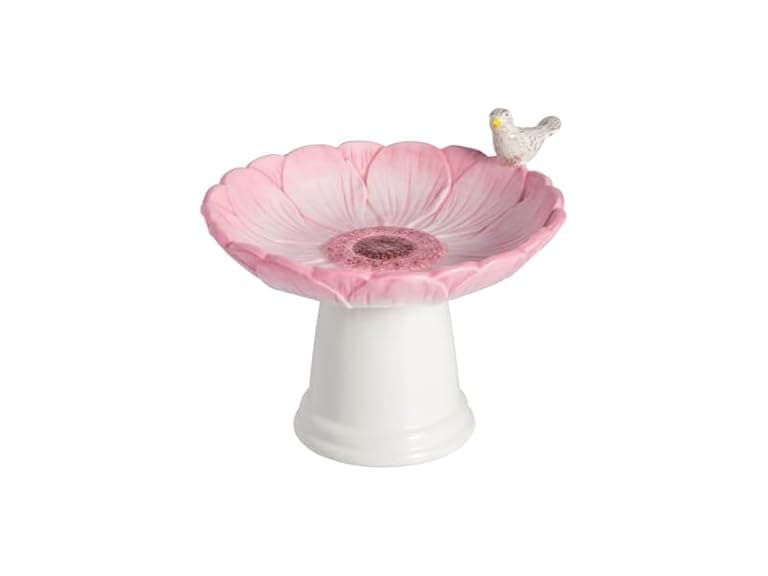 Mud Pie Ceramic Pink Flower Small Bird Bath - Image 1