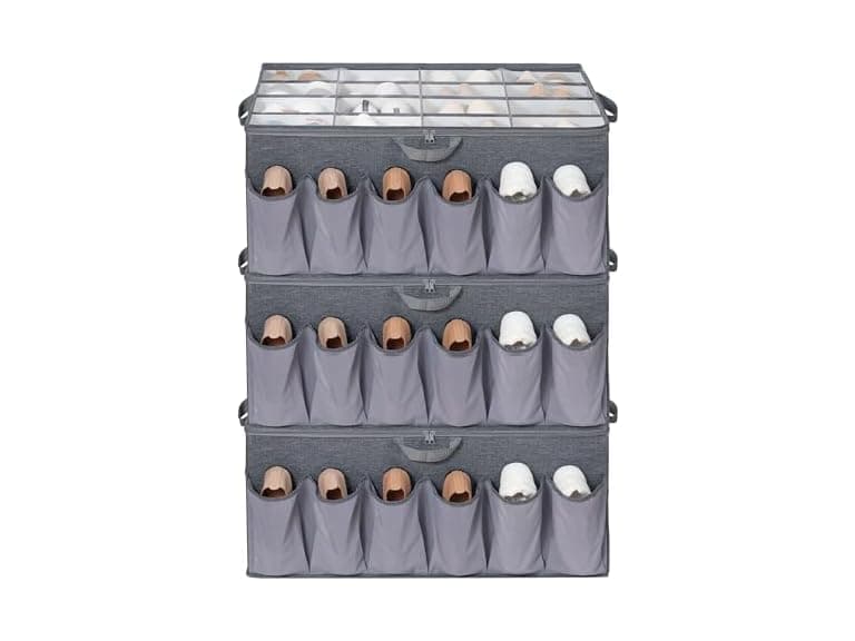 STORAGEIDEAS Extra Large Fabric Shoe Organizer Grey, 3 Pack - Image 1