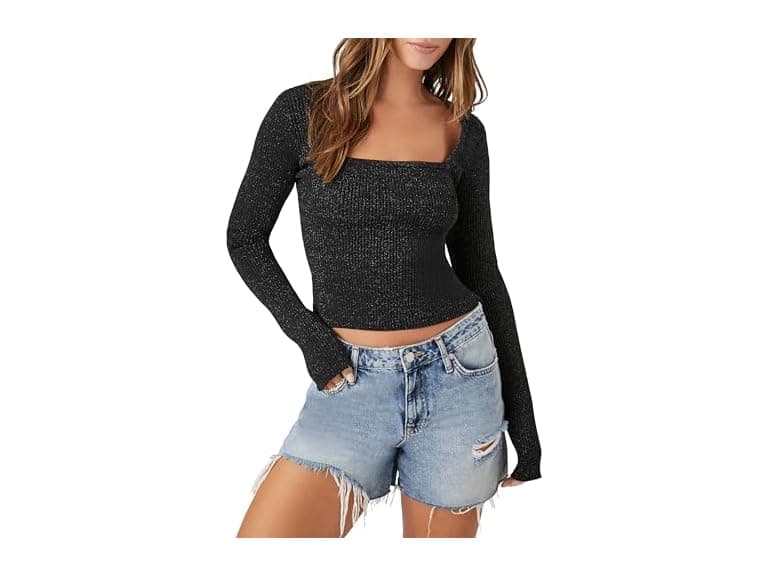Forever 21 (M) Glitter Sweater-Knit Crop Top - Image 1