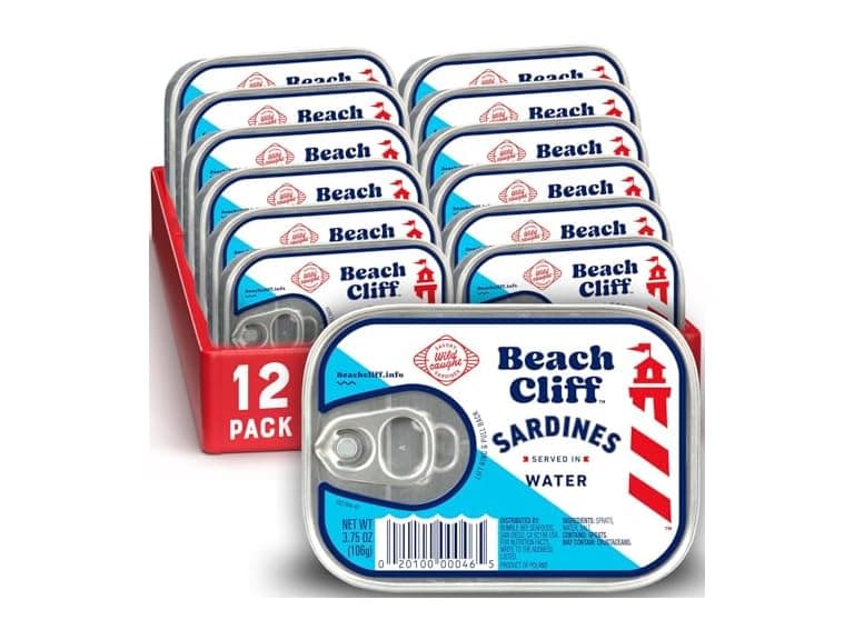 12PK Beach Cliff Sardines in Water, 3.75 oz Can - Image 1