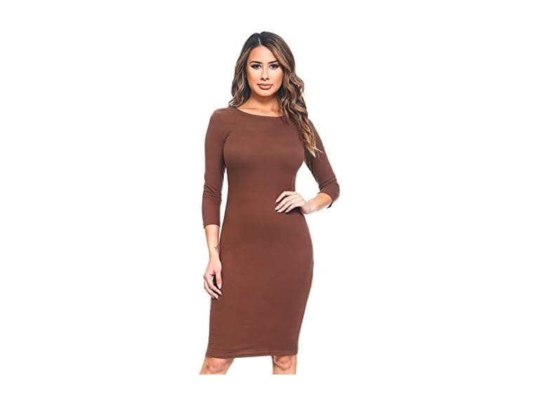 Yelete Women (L) Round Neck Sleeve Dress Mocha - Image 1