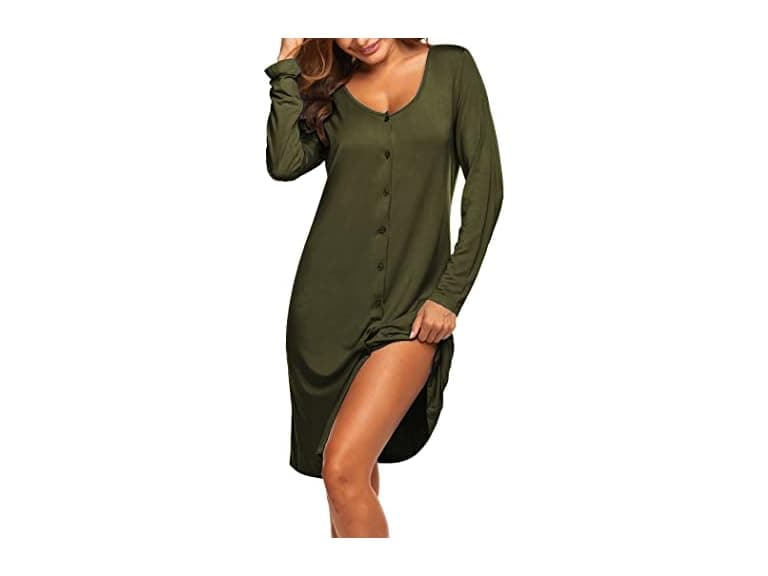 Ekouaer (S) Long Sleeve Nightgown Sleep Dress - Image 1
