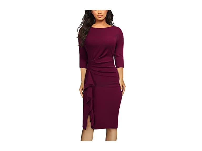 Aisize Women (L) Retro Sleeve Ruched Elegant Dress - Image 1