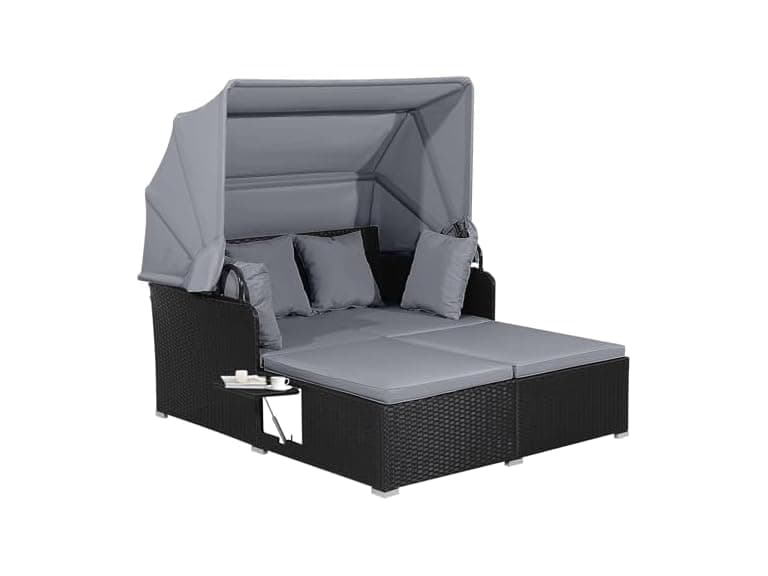Goplus Salches Outdoor Rattan Daybed with Retractable Canopy - Image 1