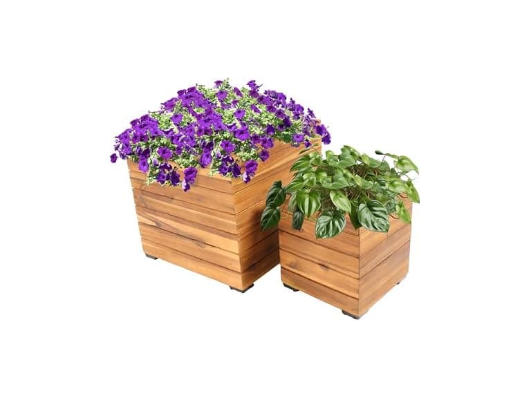 Sunnydaz 2 Square Planters with Liners - Image 1