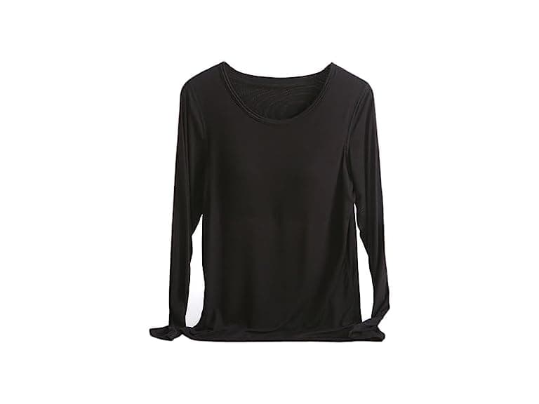 Flenwgo Women (XS) Modal Built-in Bra Long T-Shirt - Image 1