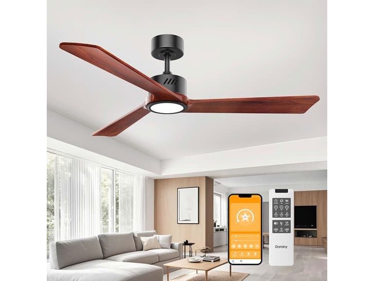 DAMINY Natural Solid Wood Down Rod 52in Ceiling Fan - Image 1